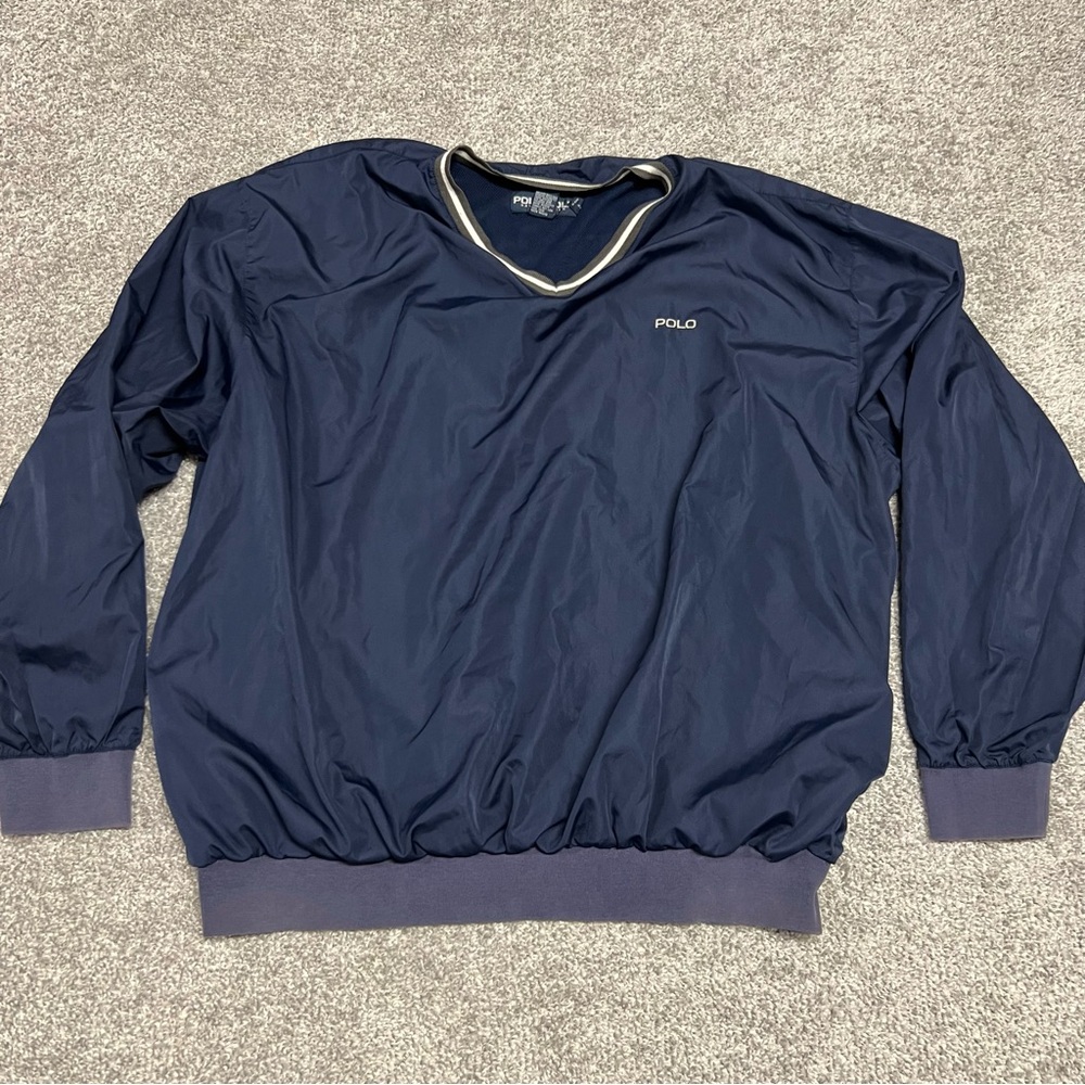 Polo Golf Ralph Lauren Jacket Mens XL Navy Windbreaker Logo Spellout Pullover - Picture 1 of 6